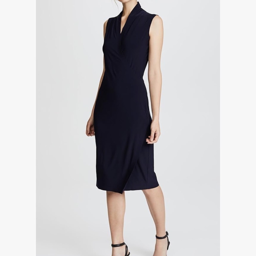 Norma Kamali Black Midi Dress Stretch Jersey Knit Funeral Mature Wedding Guest - Picture 2 of 15